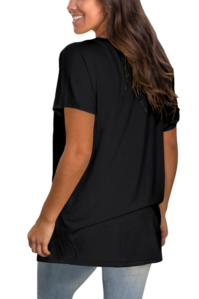 Sipaya Womens T Shirts Spring V-Neck Tee Loose Fitting Short Sleeve Tops for Juniors Lightweight Tops & Blouses Black S - Image 4